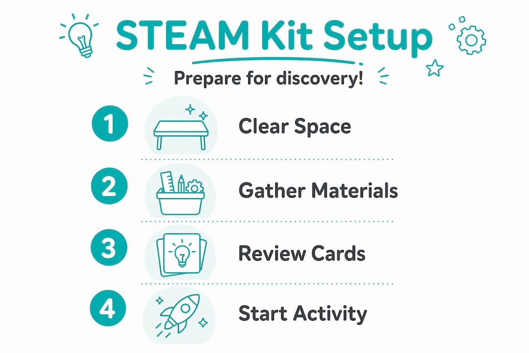 Infographic showing STEAM kit setup steps
