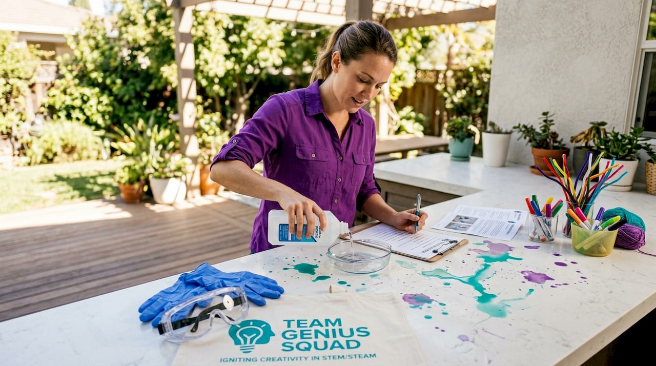 Teacher preparing safe green flame science setup