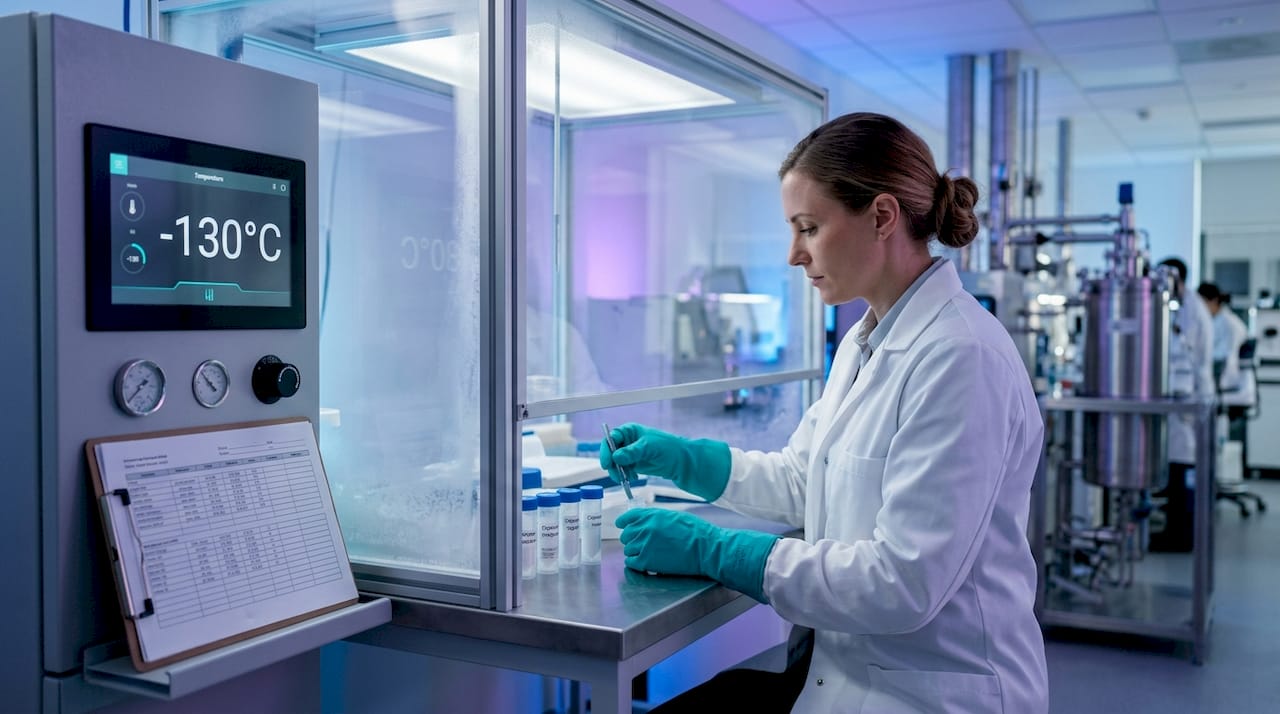 Technician works with ice samples in lab