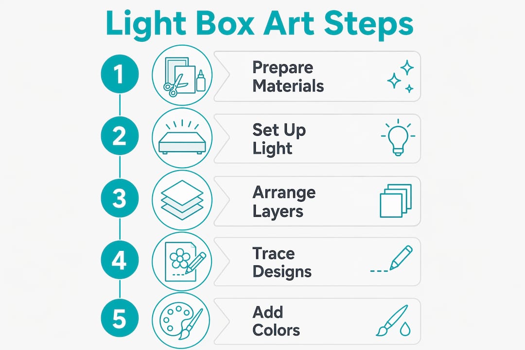 Infographic showing step-by-step light box art process