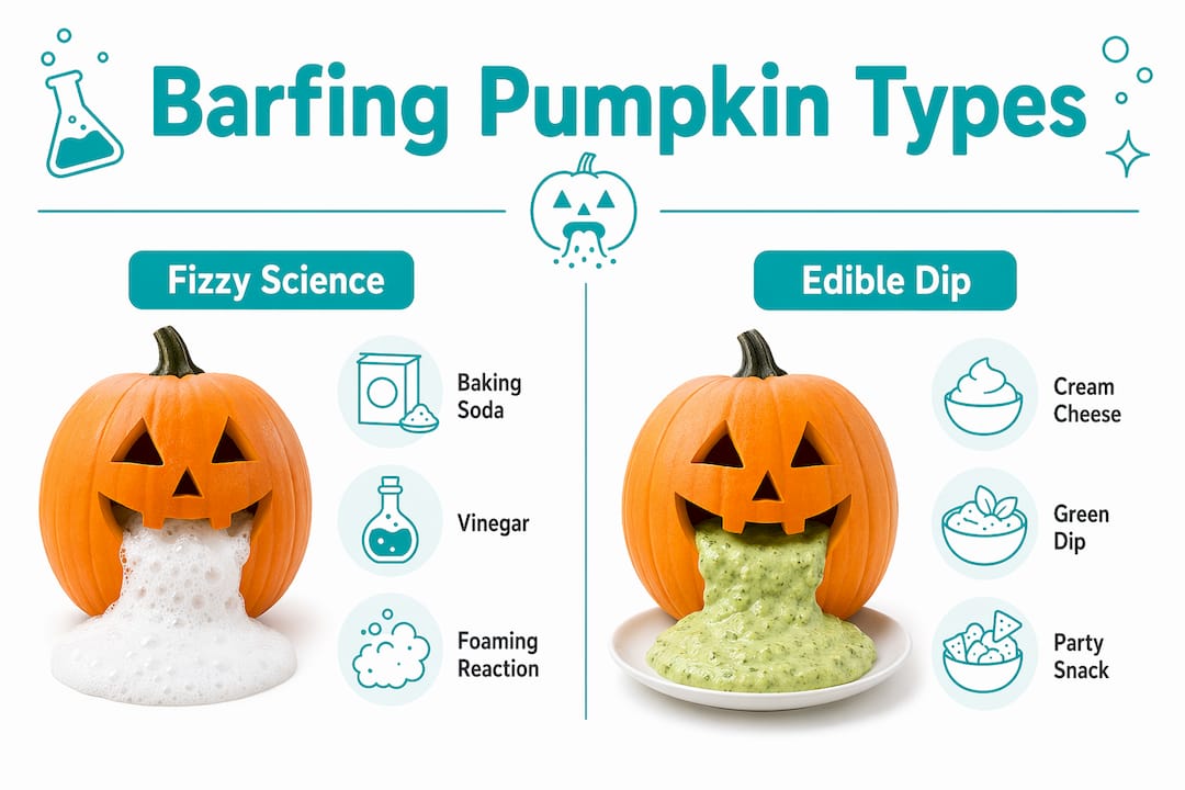 Infographic comparing fizzy science and edible puking pumpkins