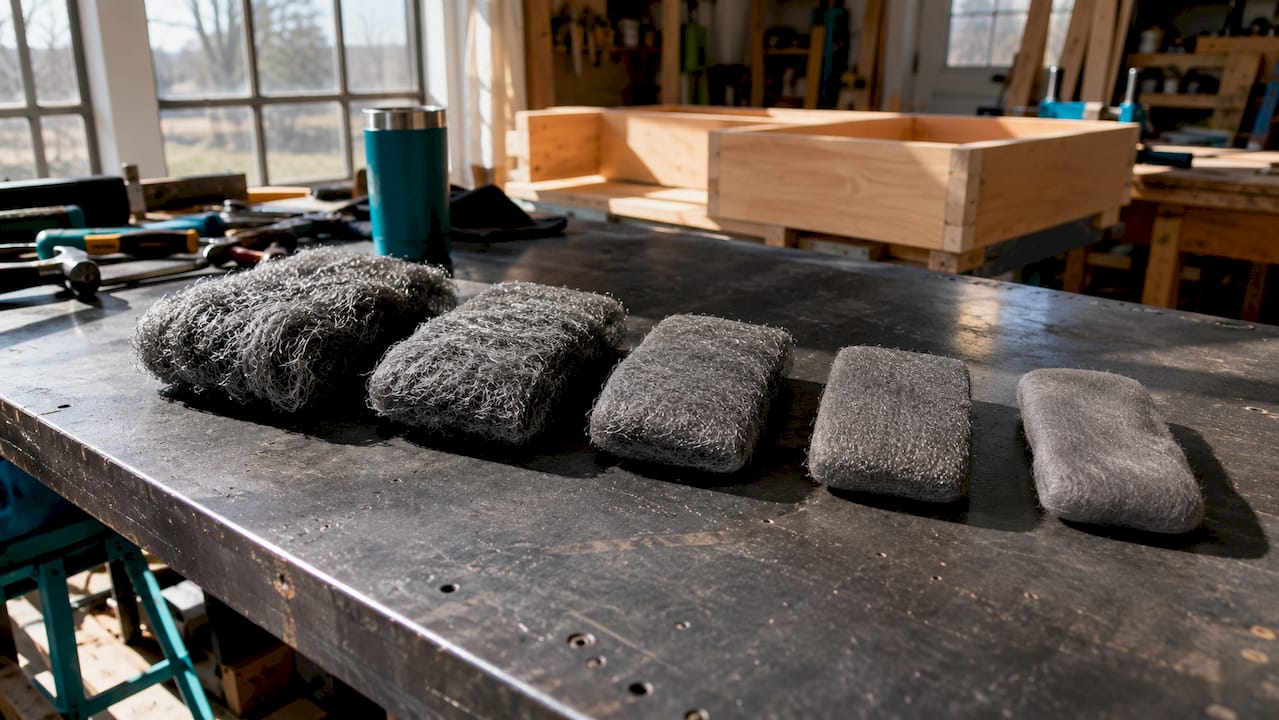 Various iron wool grades side by side