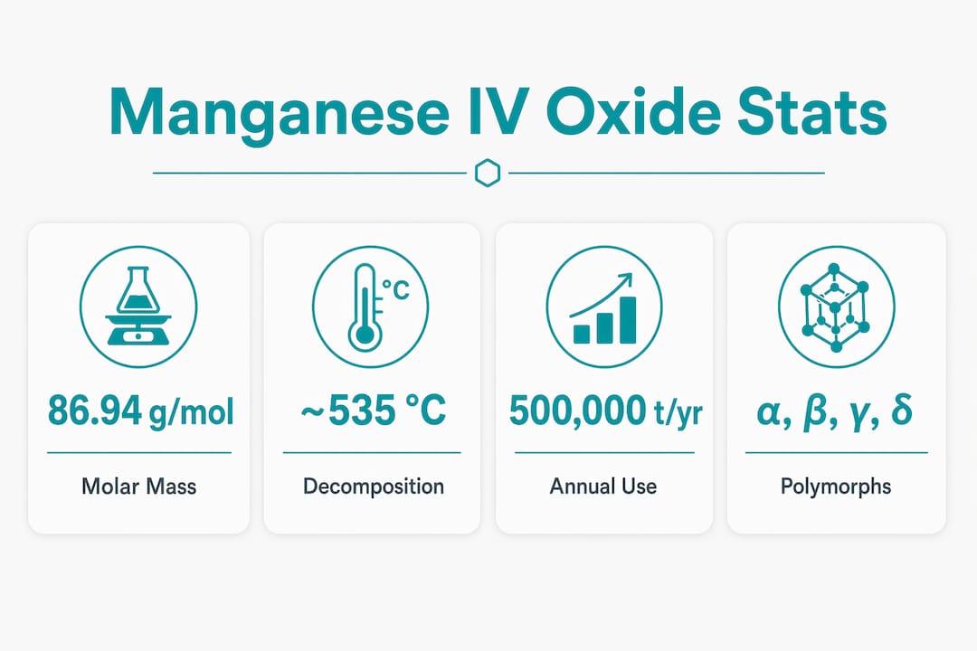Infographic showing manganese dioxide key stats and uses