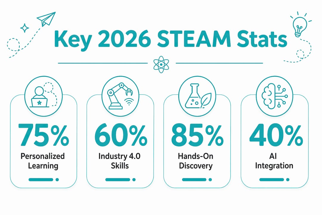 Infographic showing key STEAM education statistics for 2026
