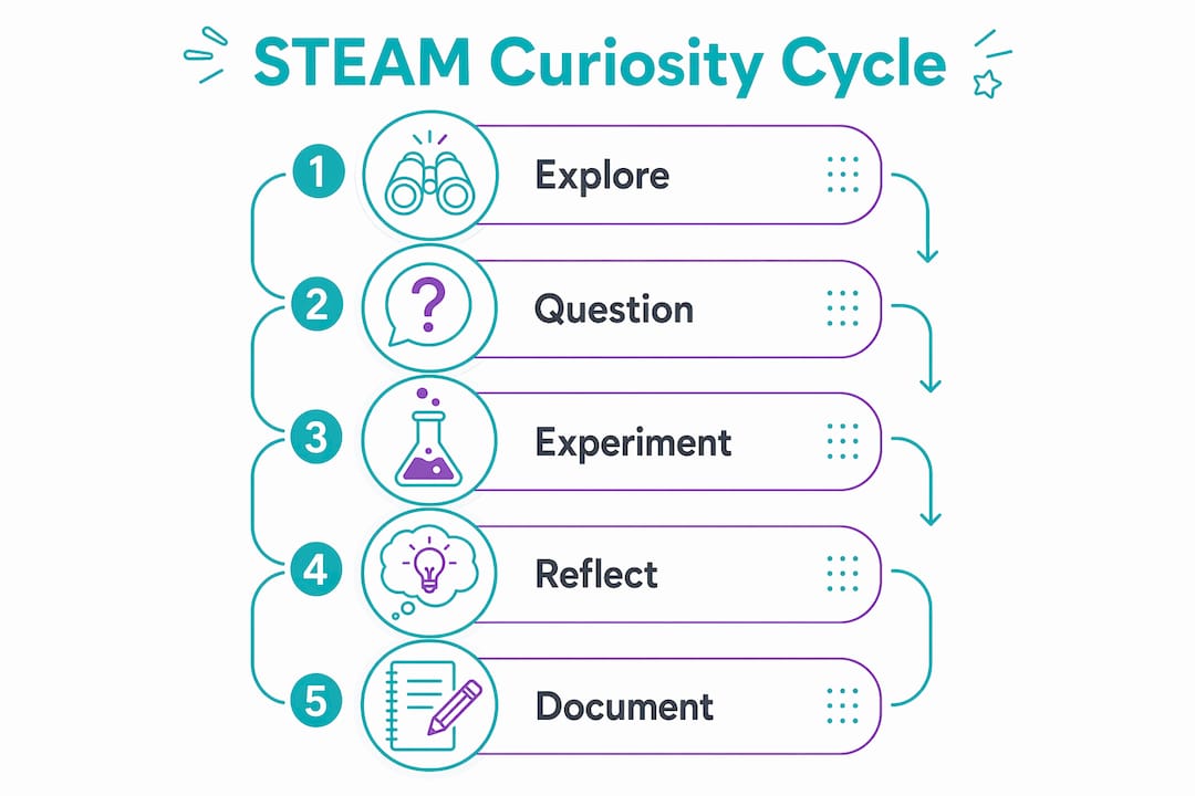 Infographic depicting five-step STEAM curiosity cycle