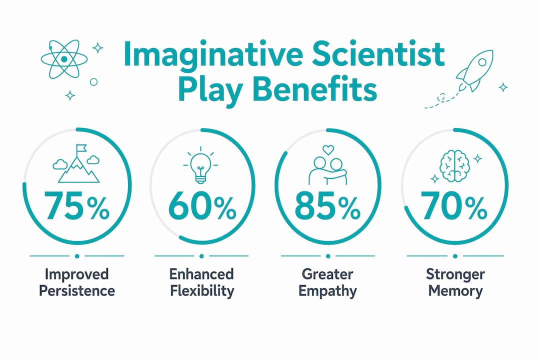 Infographic highlighting key benefits of imaginative scientist play