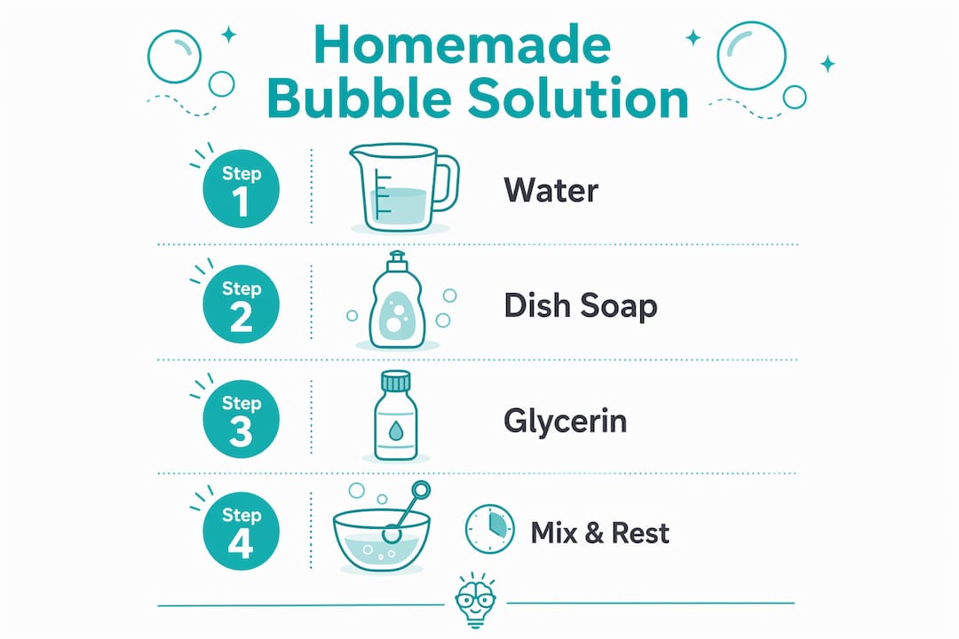 Infographic showing steps for homemade bubble solution
