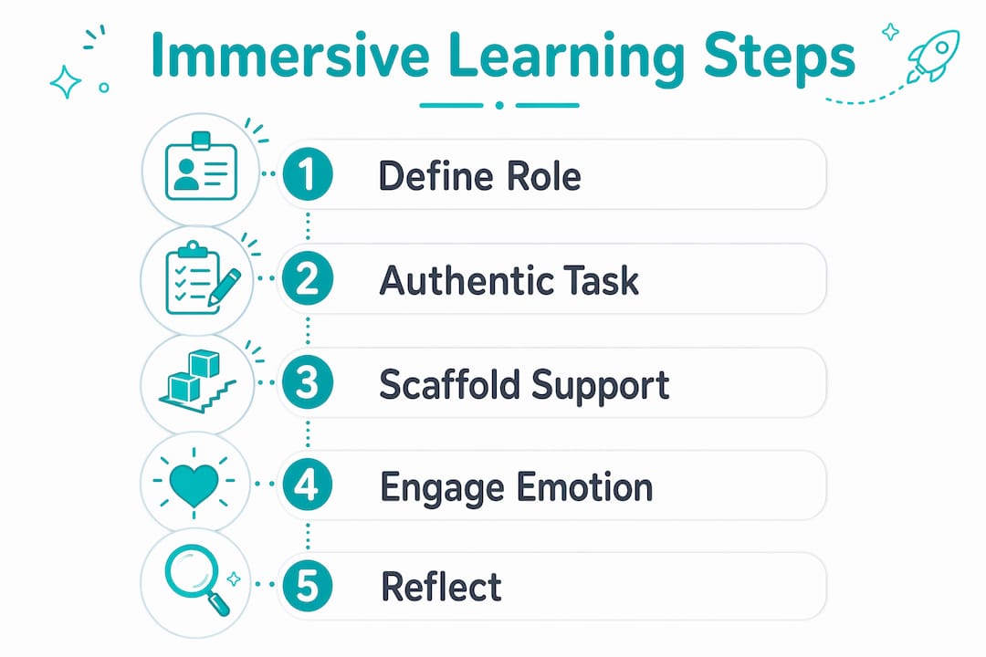Infographic illustrating steps of immersive learning