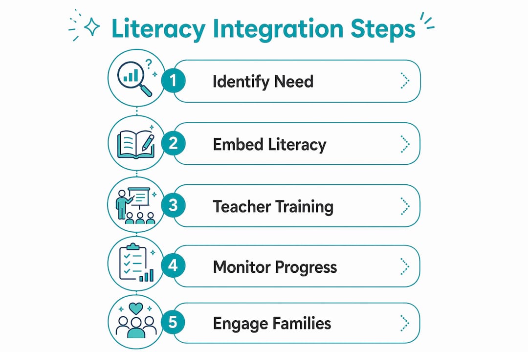 Infographic illustrating steps in literacy integration