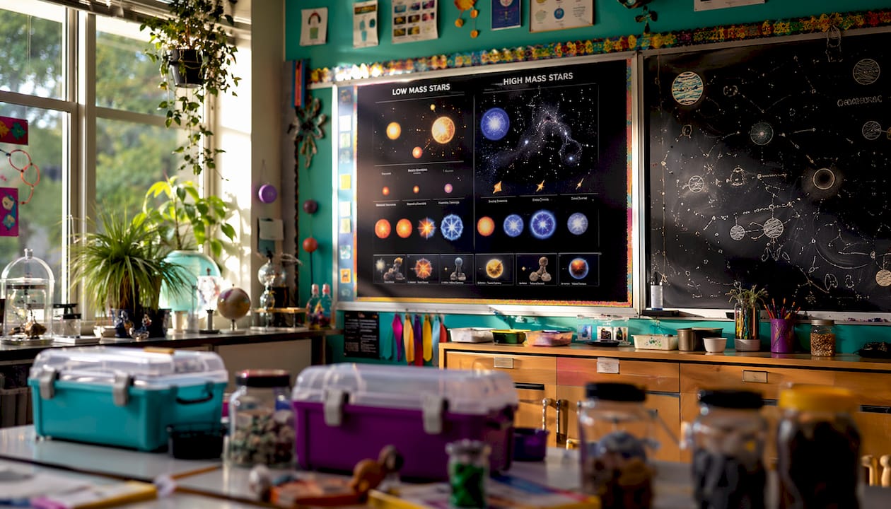 Star chart comparing low and high mass stars