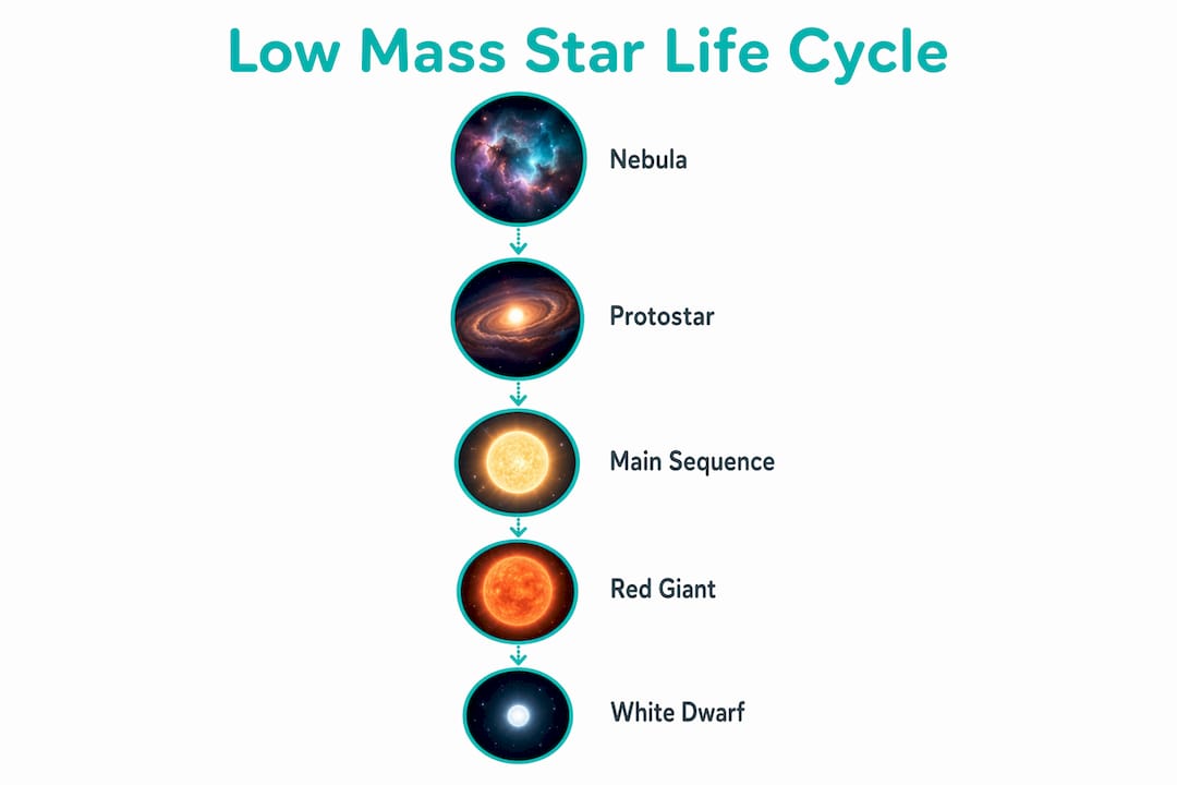 Infographic showing low mass star life cycle stages