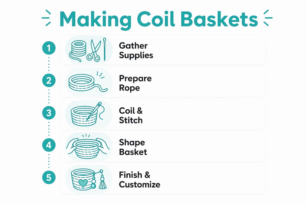 Infographic showing coil basket making steps