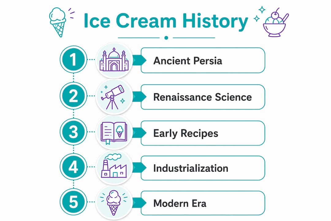 Infographic timeline of ice cream development stages