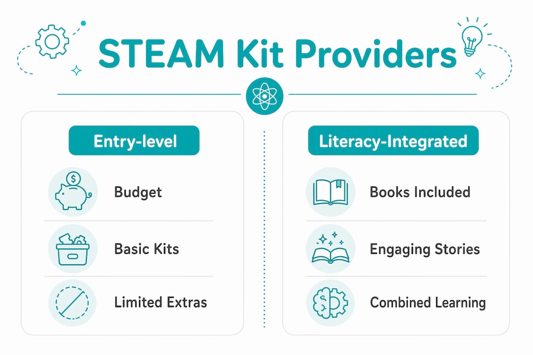 Infographic comparing two STEAM kit provider categories