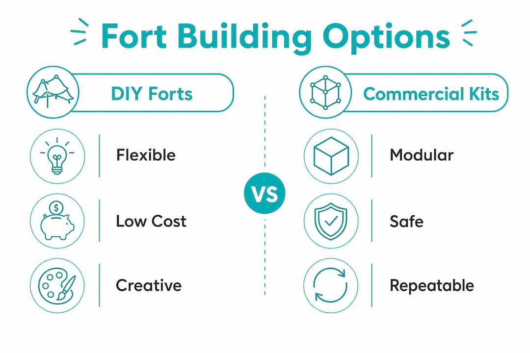 Comparison infographic of DIY forts vs commercial fort kits