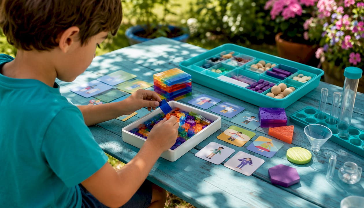 Child hands using neurodivergent STEAM kit materials