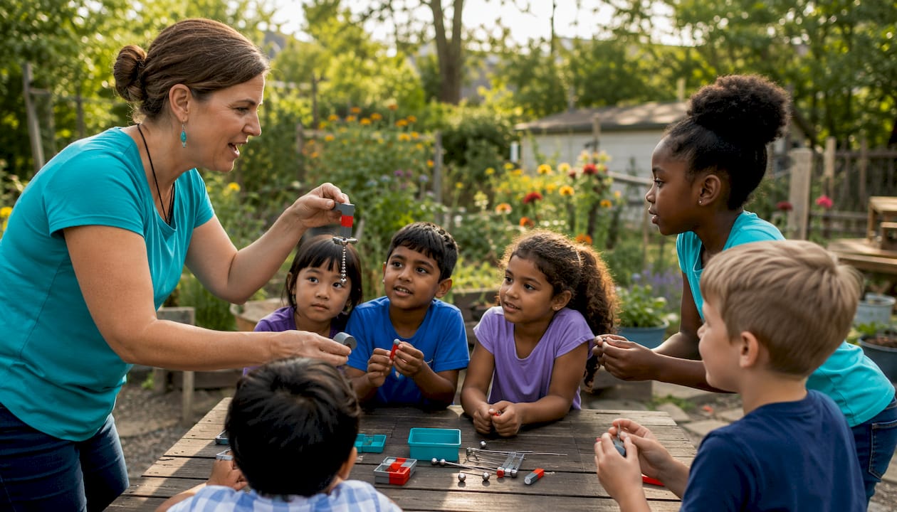 Teacher leading science experiment in classroom