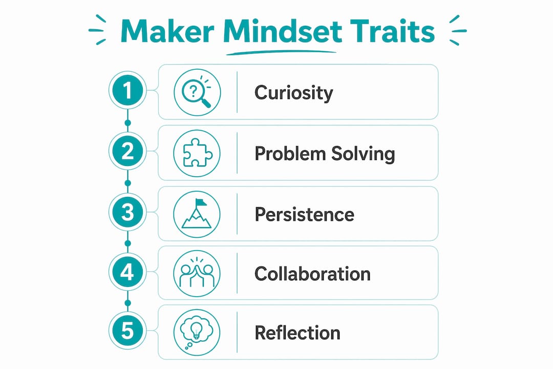 Infographic illustrating key maker mindset traits in children