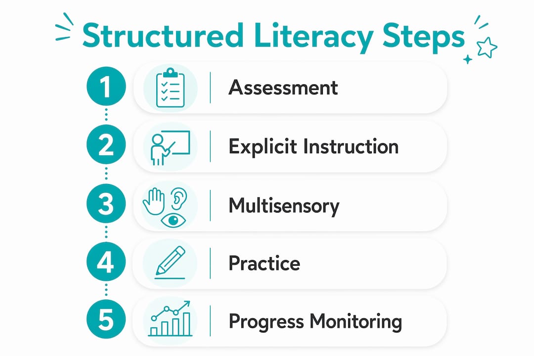 Infographic outlining steps of structured literacy