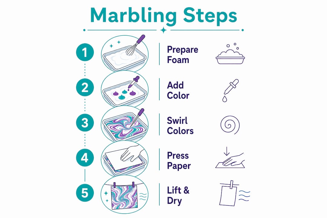 Infographic showing step-by-step marbling process
