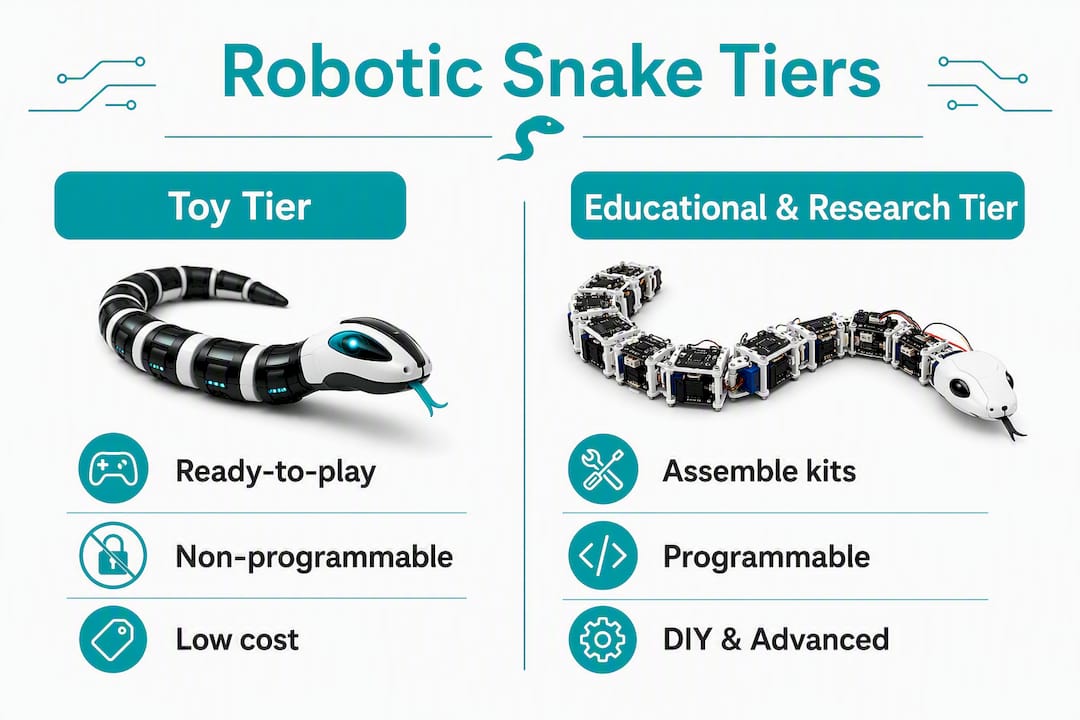 Infographic comparing toy and educational robotic snakes