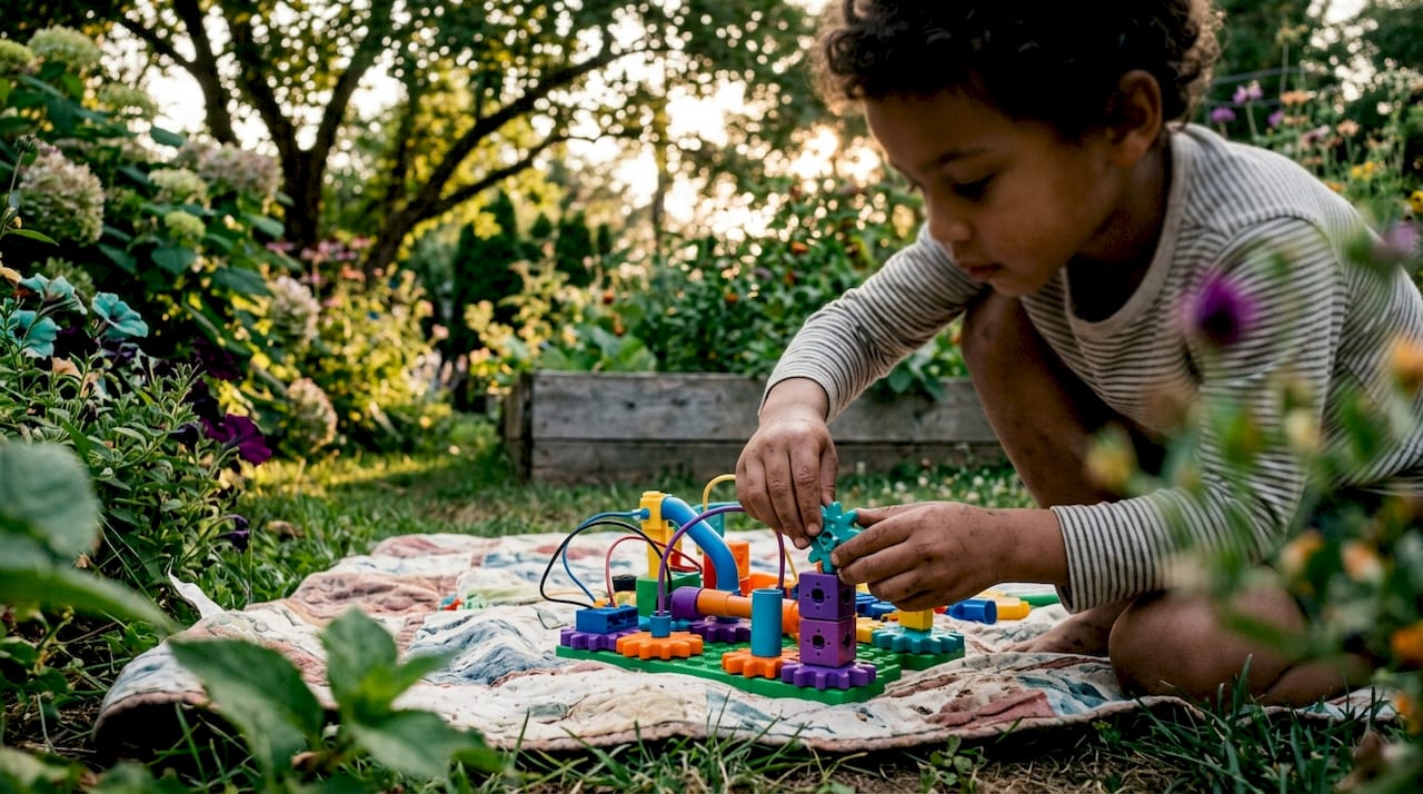 Child building hands-on STEAM experiment kit