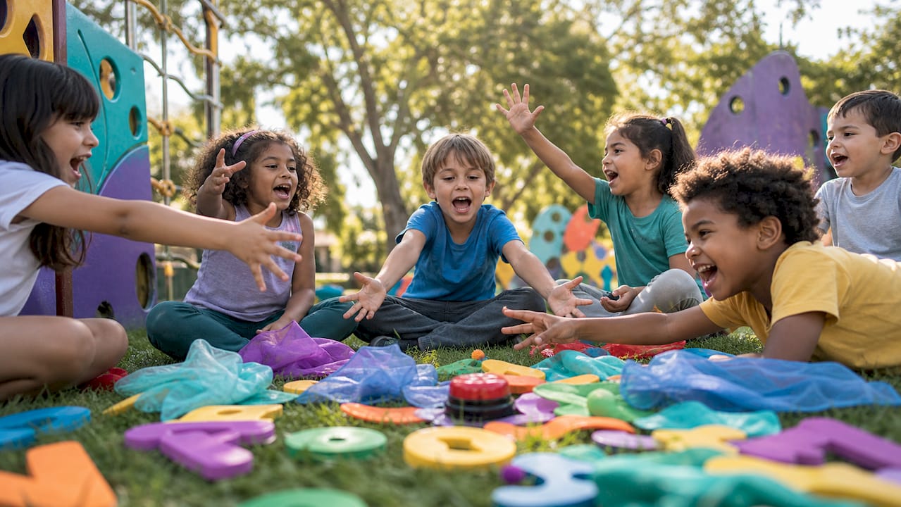 Young children playing a creative problem solving game