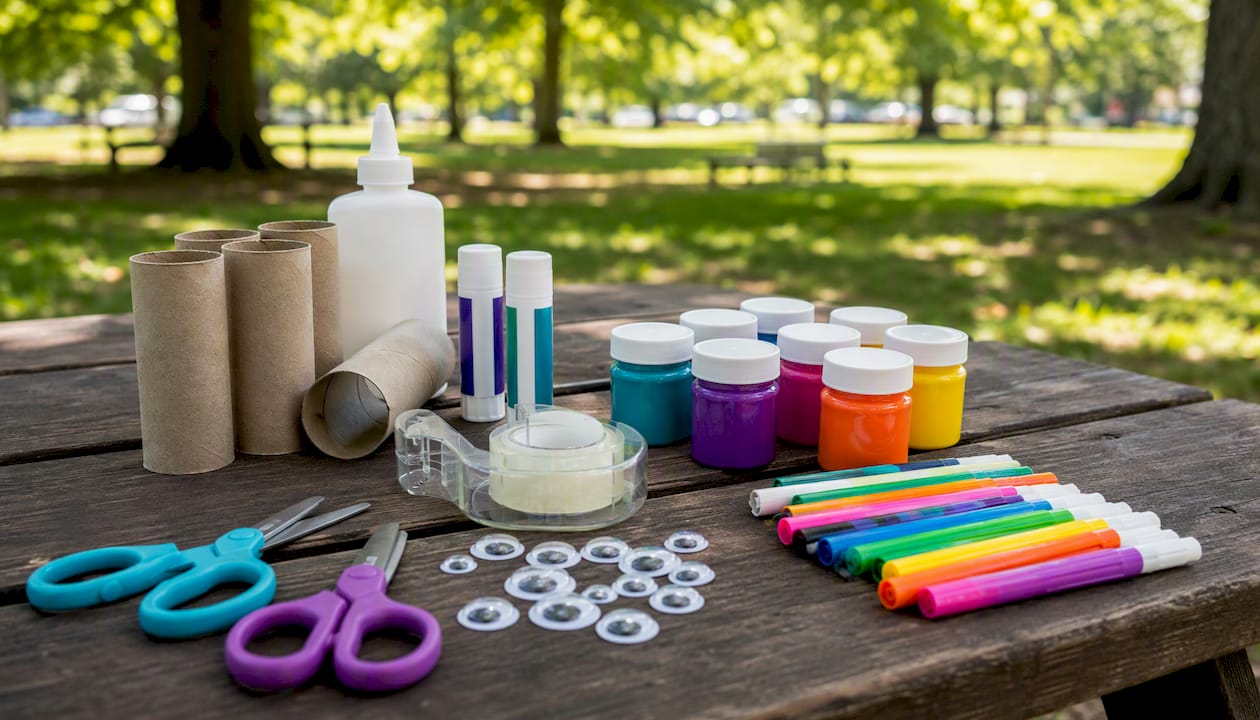 Craft supplies arranged for tube crafts