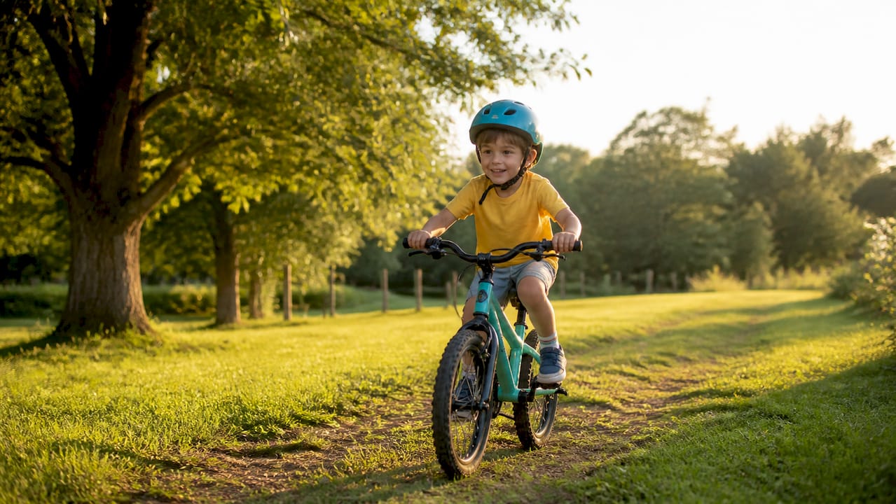 Child riding bicycle outdoors