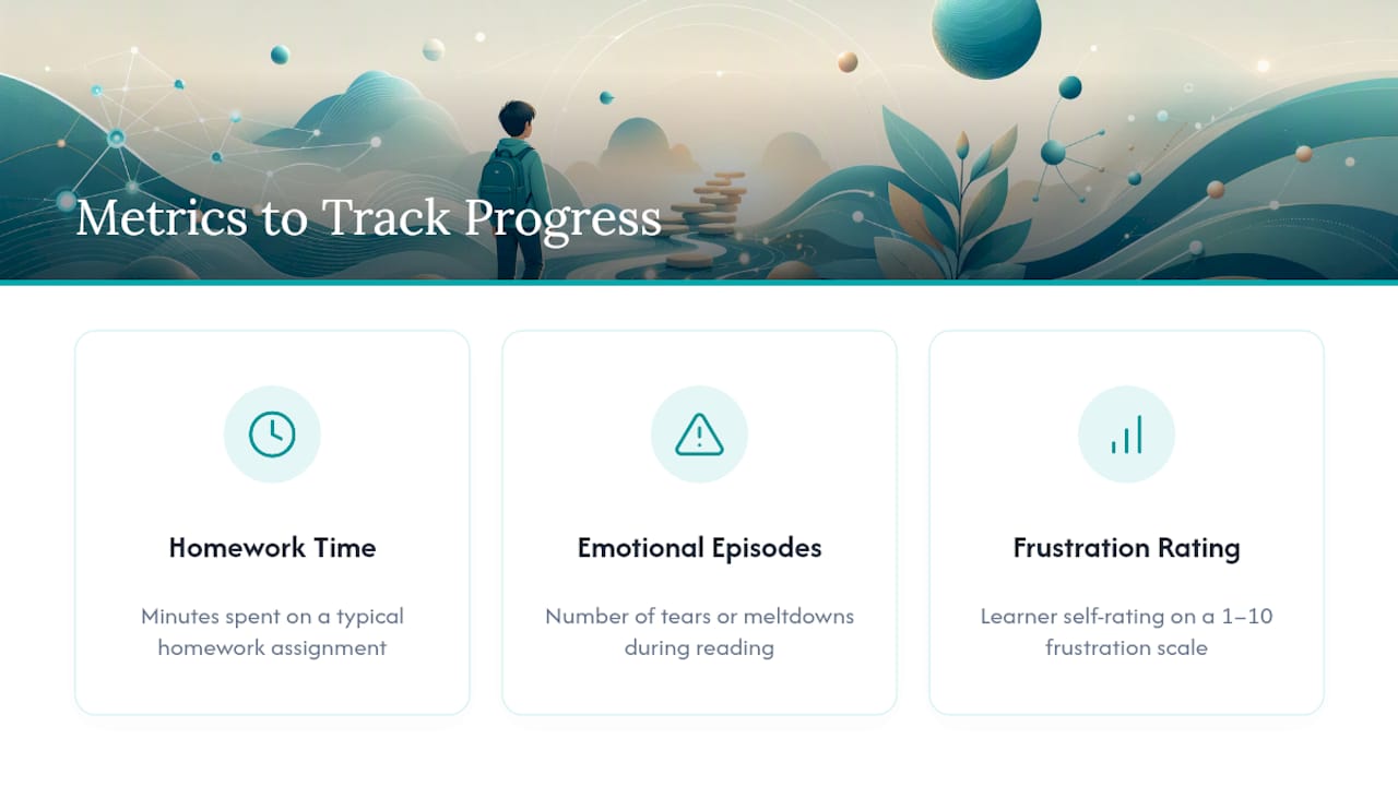 Diagram of dyslexia learning progress tracking metrics