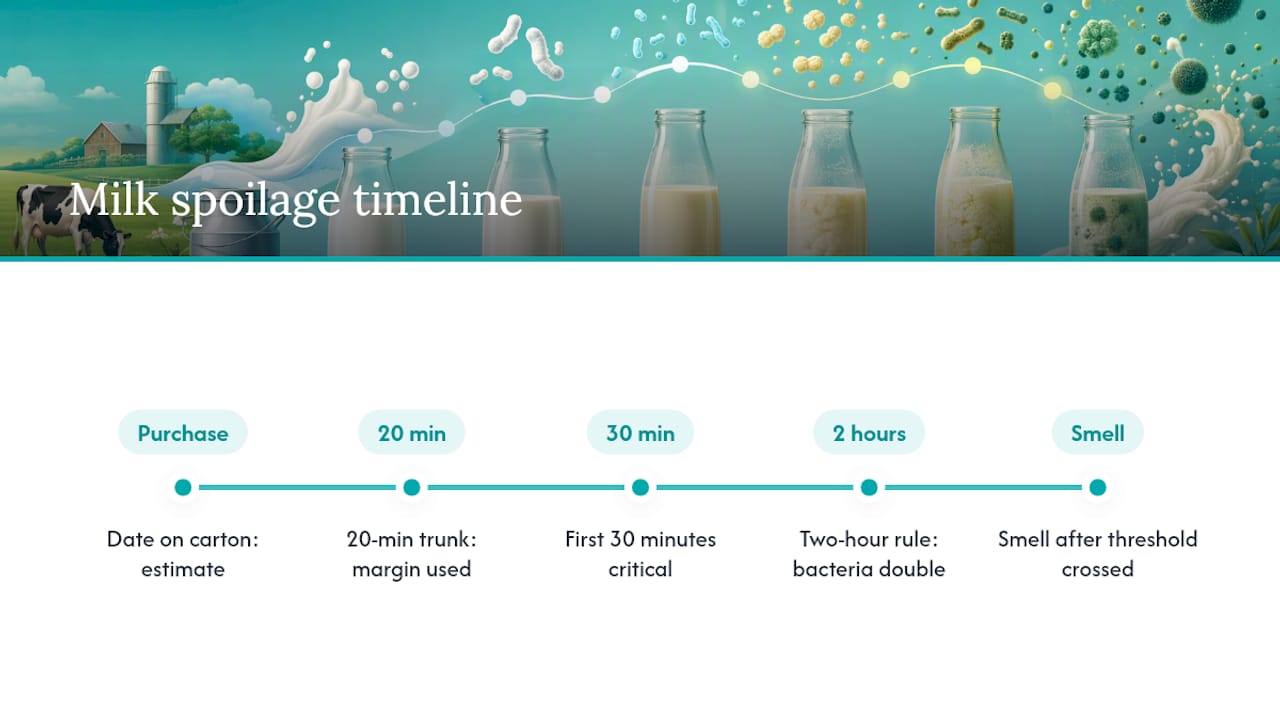 Diagram of milk bacterial growth and spoilage timeline