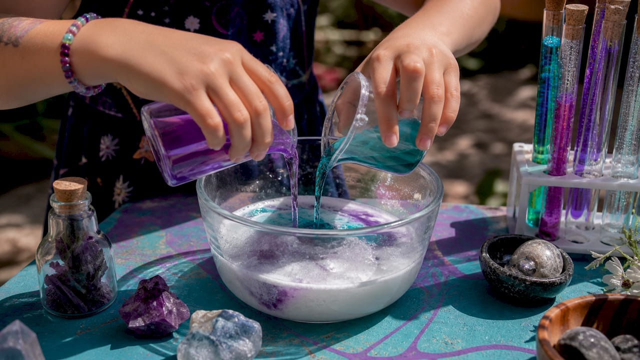 Child hands doing science experiment