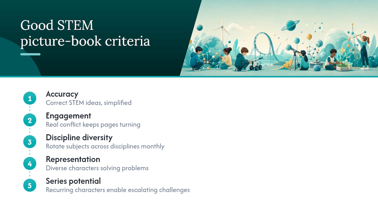 What Makes a STEM Picture Book Actually Good — overview diagram