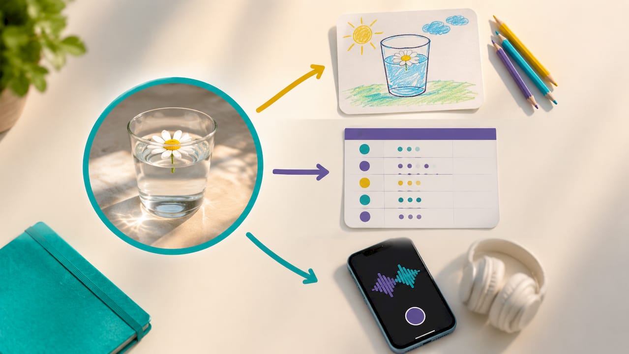 Illustration of three science recording methods