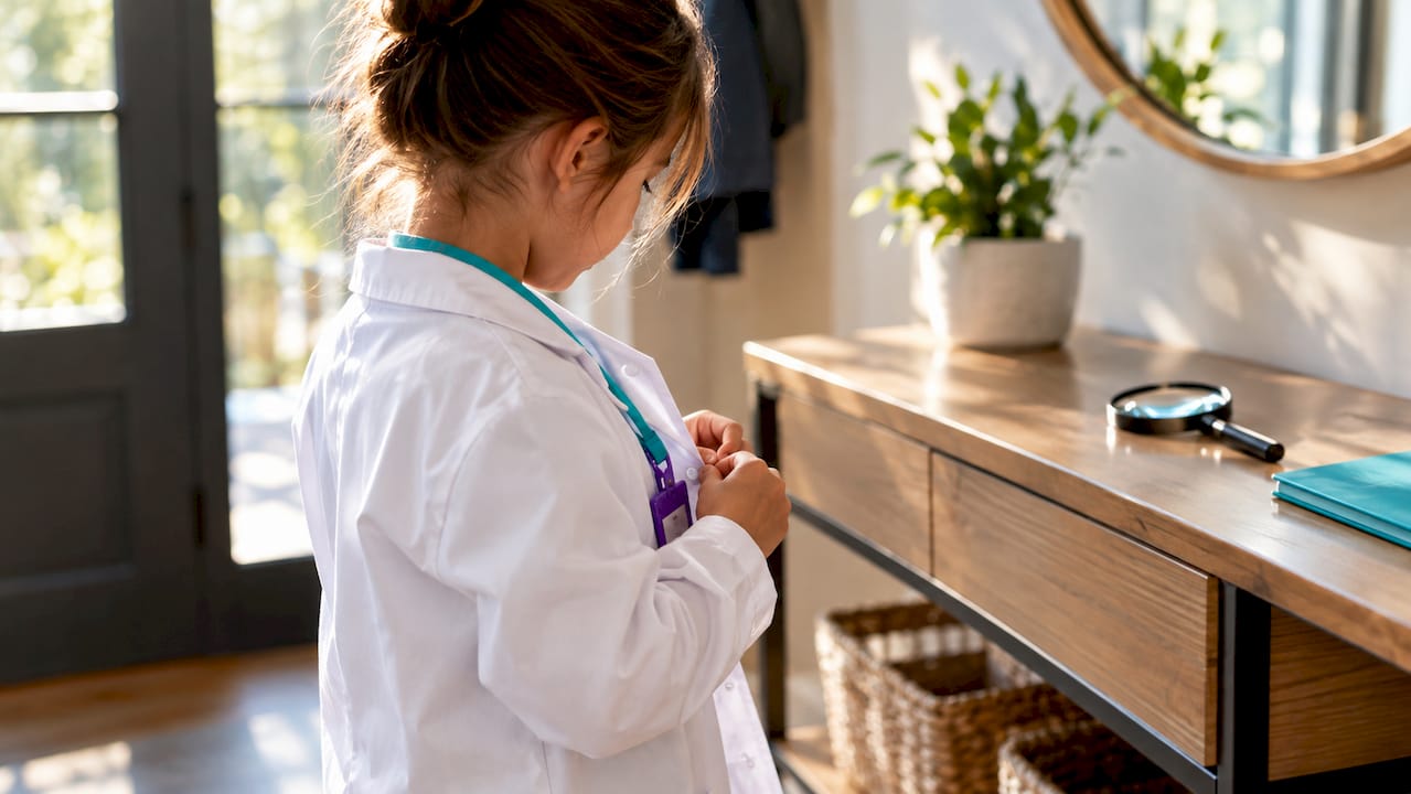 Child preparing for scientist role play