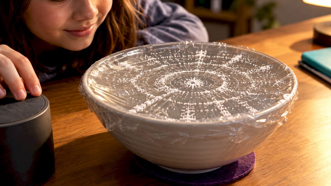 Salt grains forming vibration patterns