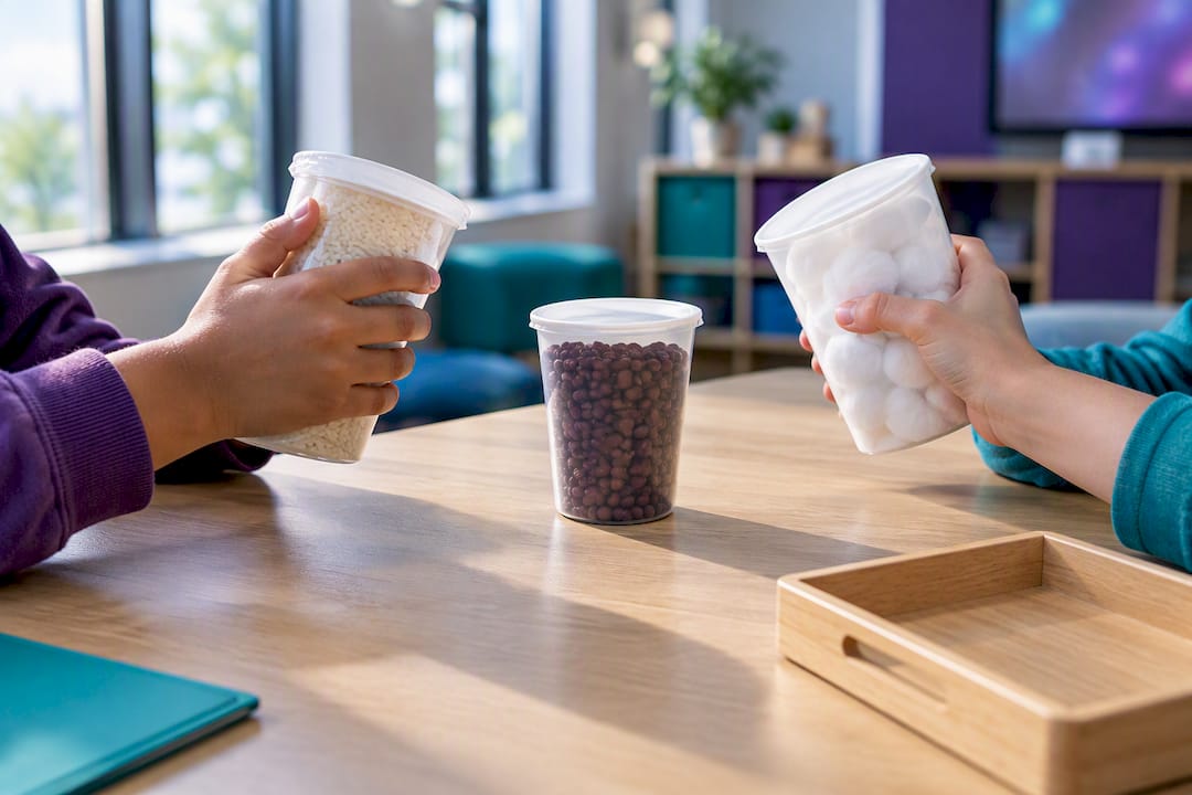 Children compare sounds from opaque cups