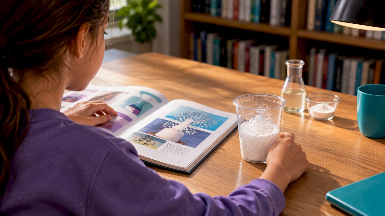 Child pairing reading with science experiment