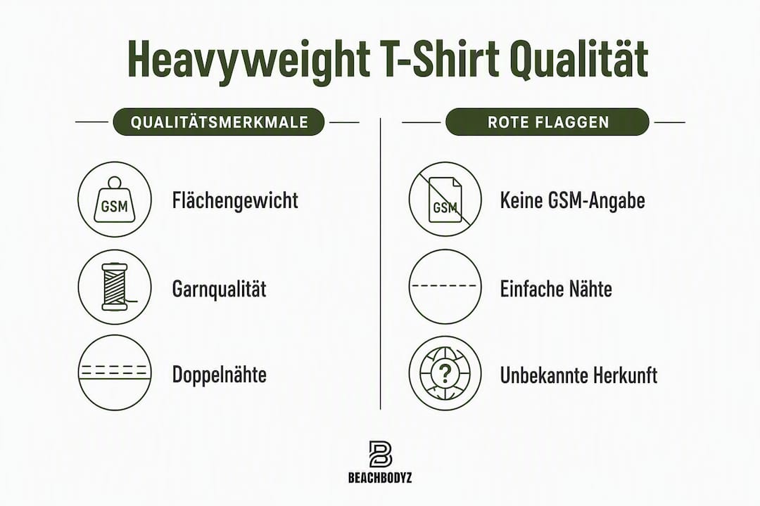 Übersicht: Woran erkennt man hochwertige Heavyweight-T-Shirts? Qualitätskriterien und typische Warnsignale auf einen Blick.