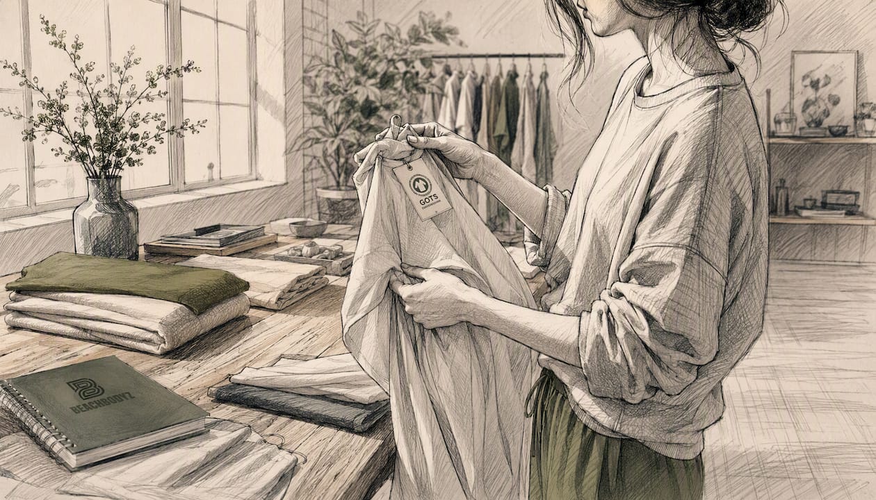 Zwei Hände präsentieren stolz ein GOTS-Zertifikat – ein klares Zeichen für nachhaltige Mode.