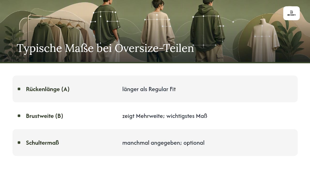 Vergleich typischer Maße von Oversize-Hemden