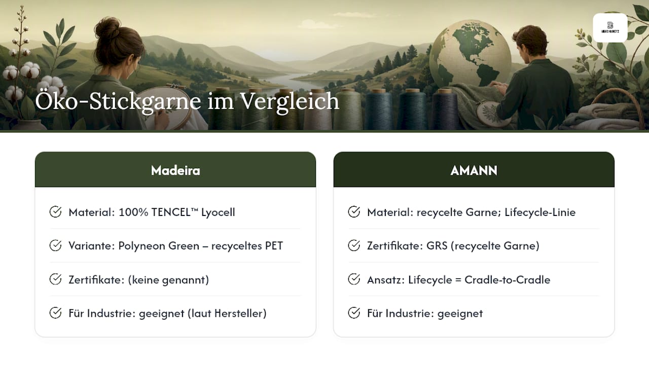 Vergleich der Eigenschaften und Zertifikate nachhaltiger Stickgarne