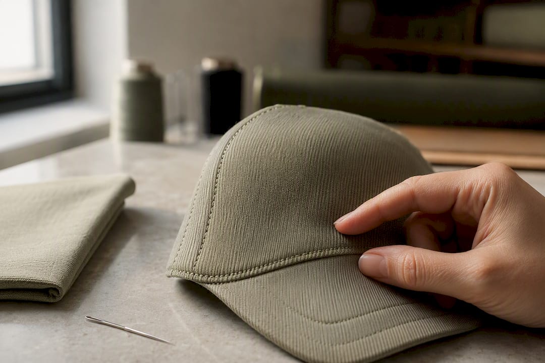 Detailansicht einer bestickten, gewölbten Cap-Front