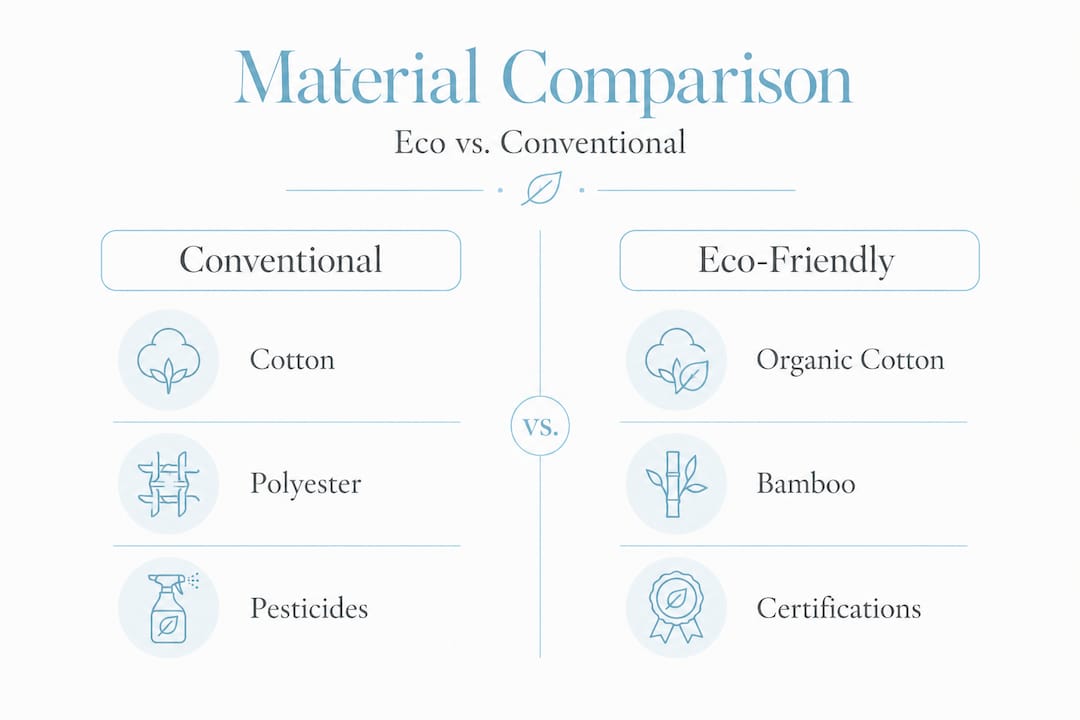 Infographic comparing conventional vs. eco-friendly maternity fabrics