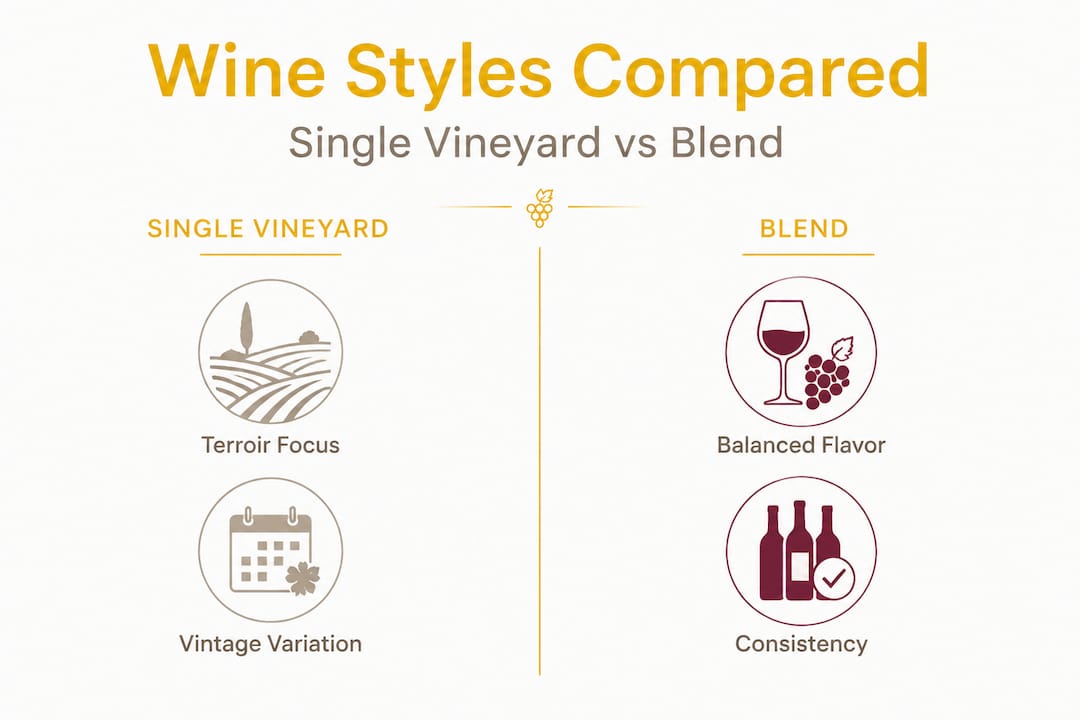 Infographic comparing single vineyard and wine blends
