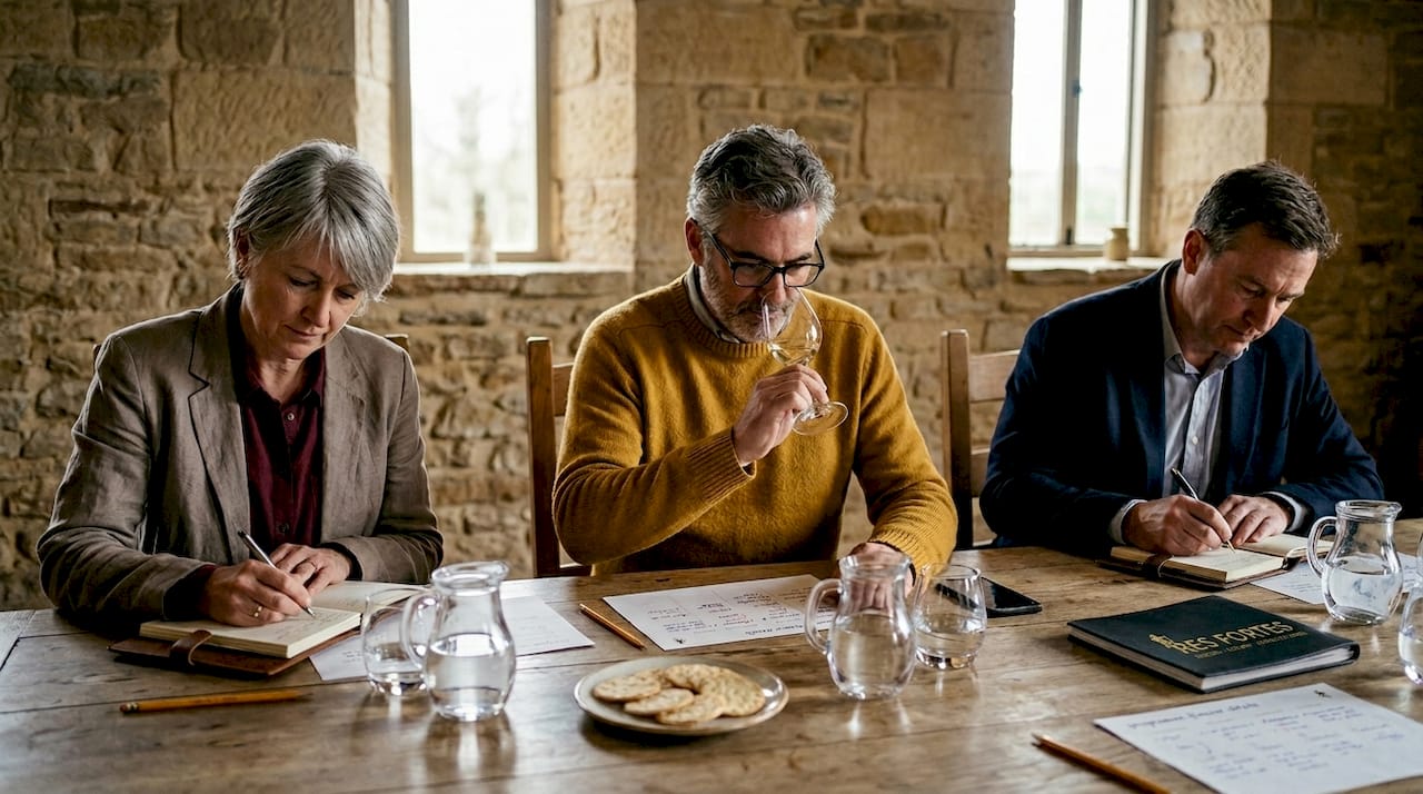 Critics tasting wine and writing notes