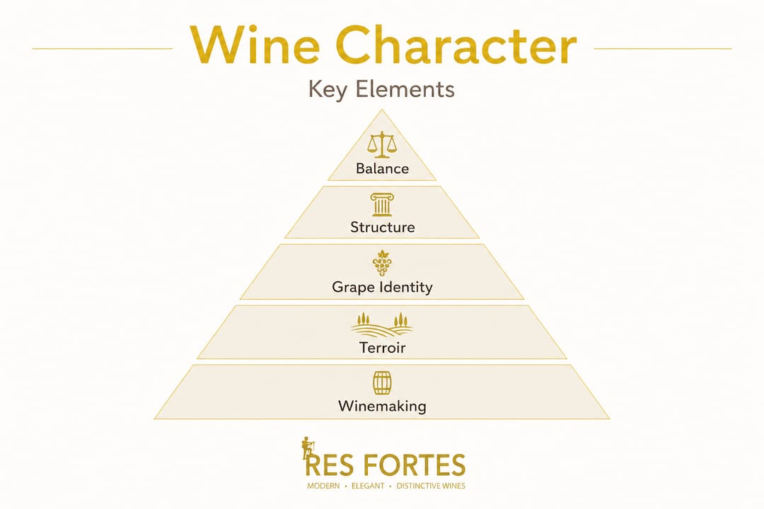 Infographic pyramid of wine character elements