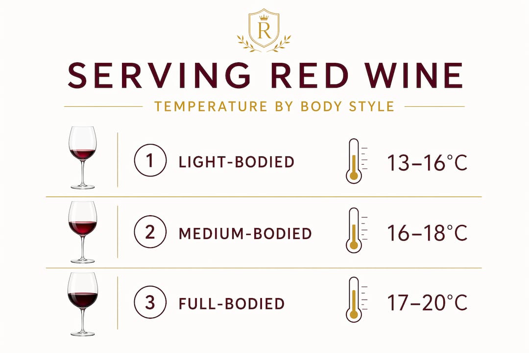 Infographic for red wine serving temperature steps