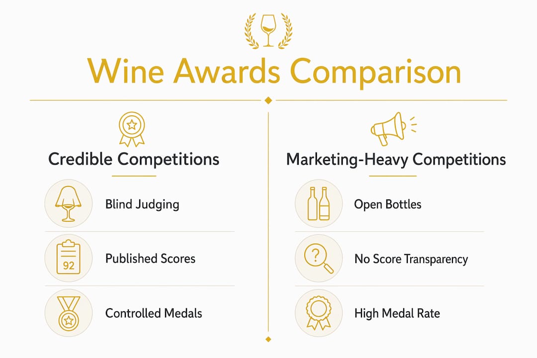 Infographic comparing credible and marketing wine awards
