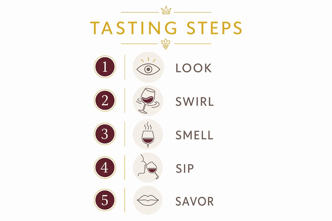 Infographic illustrating steps to evaluate Roussillon wines